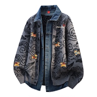 查尔斯桃心拼接开衫针织毛衣男女冬季马年2026新款宽松休闲外套潮