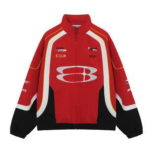 BIPOLAR赛车芽条刺绣外套美式街头机车风上衣男痞帅宽松长袖新款