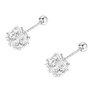 S925纯银孔明锁耳钉女螺丝拧扣耳骨钉小灯泡耳蜗钉睡觉免摘银耳饰