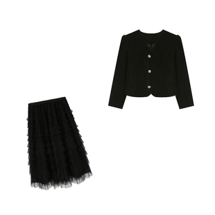 大码女装胖妹妹mm轻奢高级感套装2023年冬装新款外套蛋糕裙