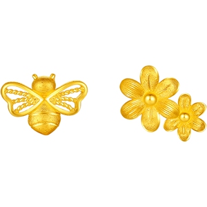 周六福黄金5G足金耳饰耳钉计价蜂吟花语田园系列女友节日礼物