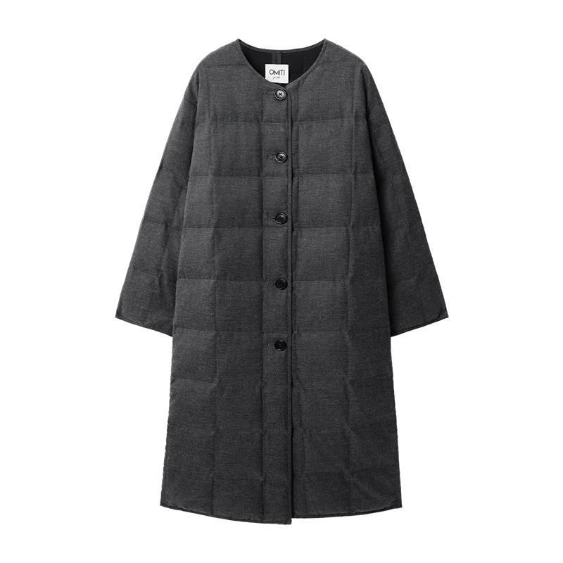 高阶亚麻中长款白鹅绒羽绒服女