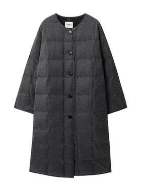 高阶亚麻中长款白鹅绒羽绒服女