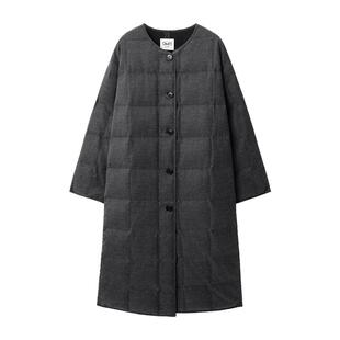 OMITI省略 高阶亚麻中长款白鹅绒羽绒服女冬季新款过膝保暖外套