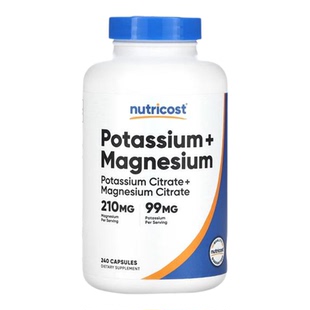 Nutricost钾加镁柠檬酸钾和柠檬酸镁补充膳食骨骼心血帮助