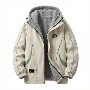 冬季重磅新款2025青少年加绒加厚连帽夹克港风撞色防寒男生外套