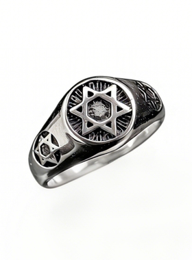 Syou六芒星钛钢朋克尾戒