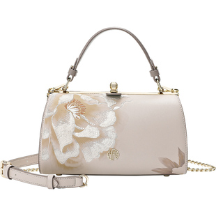 【新年礼物】国风艺术设计女包轻奢夹子口金手提牛皮单肩手拎包