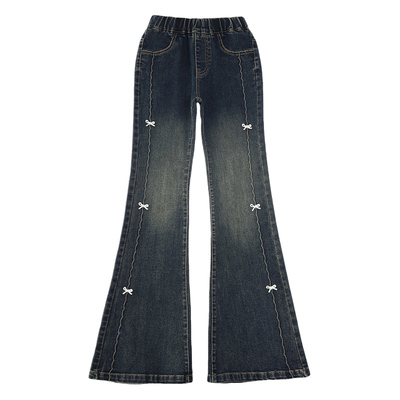 女童加绒裤子修身牛仔喇叭裤