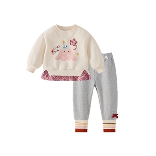 [7A抑菌]女童卫衣套装春季小女孩格纹春装儿童两件套春宝宝衣服女