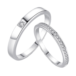 正品纯银戒指女莫桑石钻情侣对戒男小众设计求结婚素圈送生日礼物