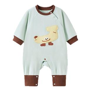 童泰婴儿连体衣春秋季纯棉宝宝衣服男童女童休闲外出哈衣无骨爬服