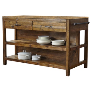 美式复古实木餐边柜现代厨房中岛台料理台客厅备餐桌收纳柜操作台