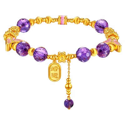 金至尊许凯同款如梦令黄金手链女 足金999蝴蝶紫水晶足金手串轻奢