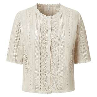 VGRASS女装维格娜丝开衫夏季新款手绣镶拼横织波嬉风镂空针织