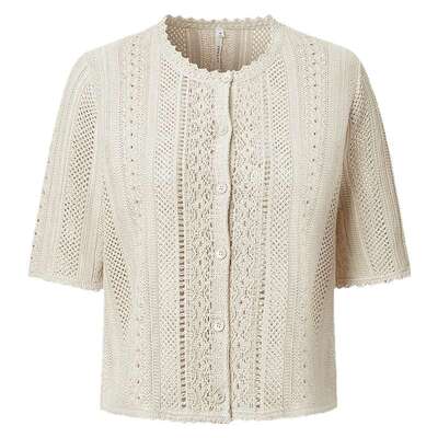 VGRASS手绣镶拼横织镂空针织开衫