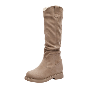 鑫哥甄选内增高13CM长筒靴子女2025秋新款超火棕色不过膝美拉德靴