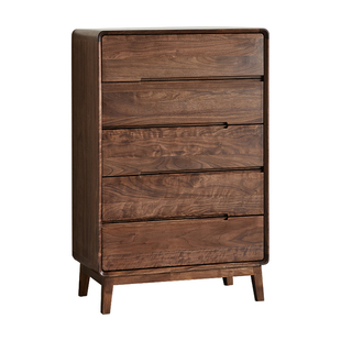 yamoo北美黑胡桃木实木五斗柜北欧简约收纳储物柜家用客厅五斗橱