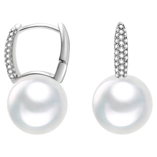 吉尔德五星维纳斯澳白珍珠耳环18K金钻石天然海水白珠耳钉水桶款