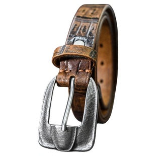 复古牛仔骑兵腰带植鞣牛皮做旧侵蚀风手工纯皮真皮裤带中性皮腰带