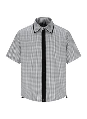 高智感学院风复古条纹短袖衬衫男女生宽松休闲防晒衬衣外套学生夏
