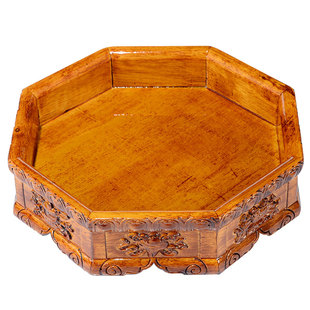 实木供果盘家用八吉祥贡果水果盘八边形木质托盘茶几装饰收纳盒
