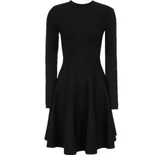 【ONLY奥莱】春季圆领针织立裁设计纯色长袖小黑裙短裙连衣裙女