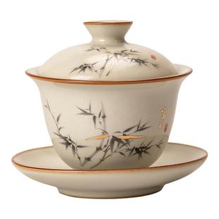 汝窑三才盖碗大容量高档陶瓷泡茶碗家用功夫茶具办公室喝茶不烫手