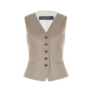 LYNEE 意大利进口亚麻套装老钱风简约无领西装外套马甲高腰阔腿裤