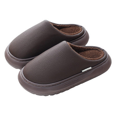 皮面棉拖鞋男士冬季厚底踩屎感