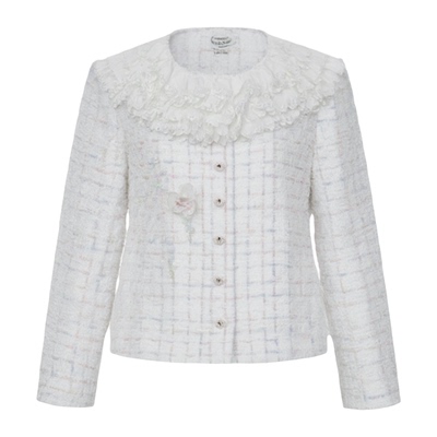 小香风白色粗花呢女装气质套装