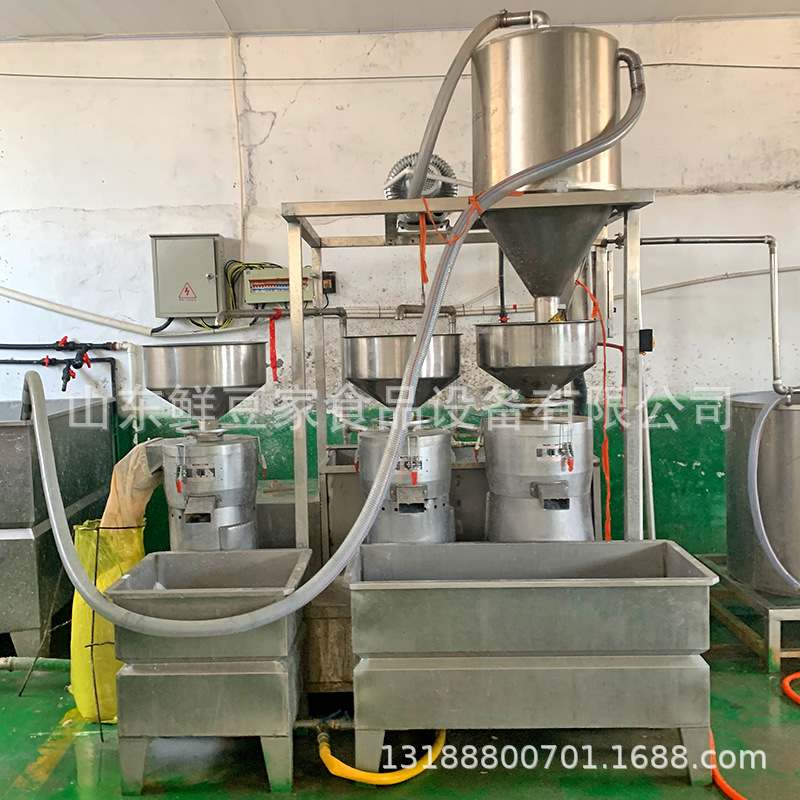 大型豆制品黄豆磨浆机 真空上豆吸豆机 渣浆分离三连磨浆机
