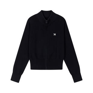 NS76 秋季新款拉链针织开衫收腰外套高领黑色毛衣修身外搭女上衣