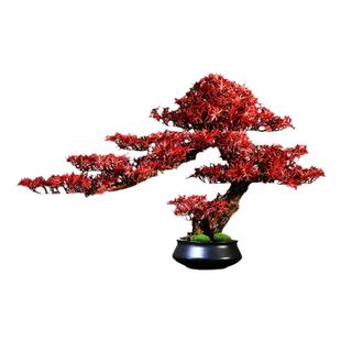 新中式实木仿真红枫盆景酒店茶室绿植迎客松摆件玄关博古架装饰品