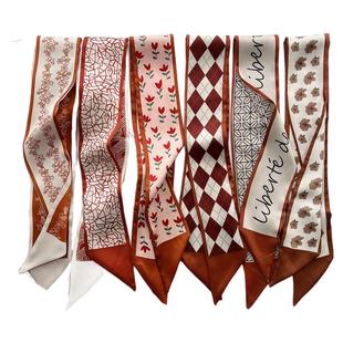 春秋季红色系发小丝巾韩版ins学院风学生减龄百搭绑包飘带女领巾