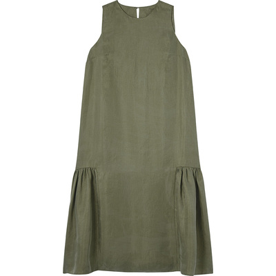 LK BENNETT绿色无袖连衣裙女2025年秋新款休闲圆领宽松压褶长裙