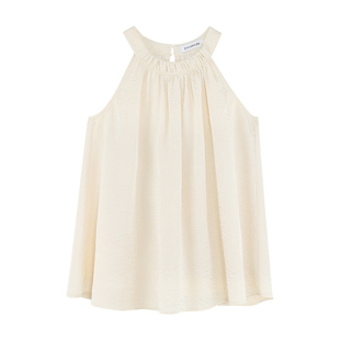 pusumede法式挂脖背心女夏季宽松显瘦肌理感气质无袖露肩吊带上衣