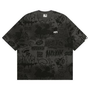Aape旗舰店男装春夏猿人涂鸦做旧喷墨效果短袖T恤1665XXO
