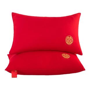 结婚枕头喜庆红色磨毛一对新娘陪嫁羽丝绒新婚礼物送包装婚庆枕芯