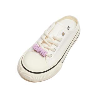 三福板鞋女2025秋冬新款小白鞋时尚半拖帆布鞋软底鞋子女潮831238