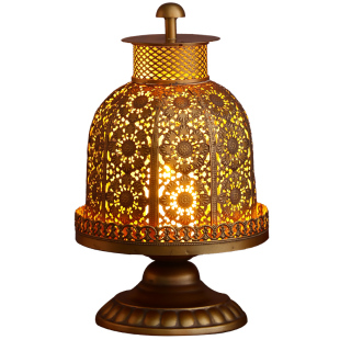 异丽东南亚复古铁艺烛台摆件餐桌铜风灯电子蜡烛台泰式spa装饰品