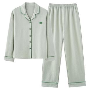 100%纯棉长袖长裤情侣睡衣男女士韩版新款高档全棉家居服可外穿冬