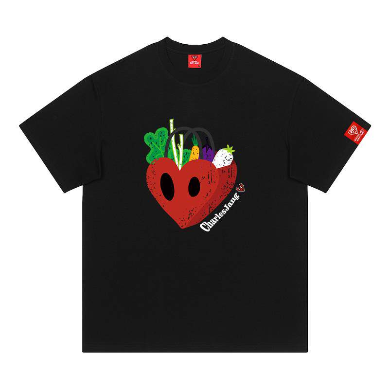 查尔斯桃心爱心蔬菜篮印花短袖