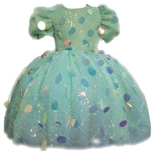 欣入荷儿童礼服浅绿色短款蓬蓬裙女童可爱泡泡袖六一主持钢琴演出