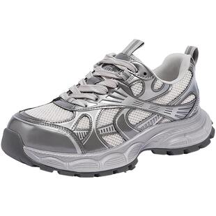 骆驼女鞋2026春季新款老爹鞋女款银色百搭复古运动鞋子户外休闲鞋