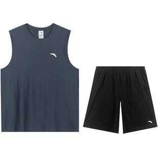 安踏运动背心五分裤套装男士速干无袖T恤青少年跑步训练服篮球服