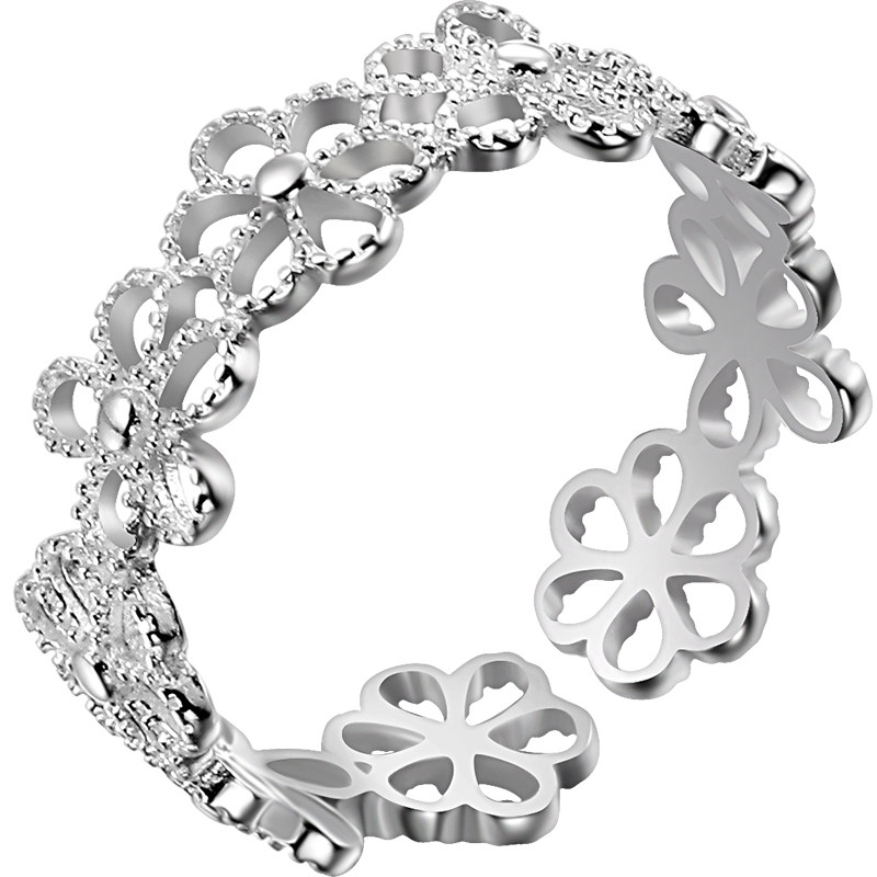 老银匠s925银戒指镂空蕾丝繁花朵新中式纯银女戒开口食指戒送女友