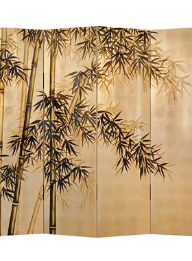 可定制手绘金箔水墨竹子屏风画