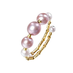 海蒂珠宝 曼塔玫瑰-紫琬 2-6mm正圆混彩淡水珍珠戒指 18K送女友