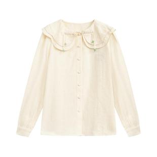 紫涵绣花娃娃领盘扣衬衫女春秋季新款甜美可爱小个子休闲长袖上衣